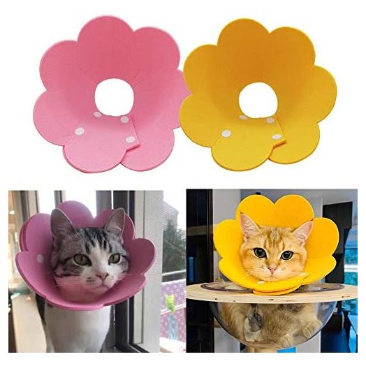 Lanyihome Cat Recovery Collar - Cute Flower Neck Cat Cones After Surgery, Adjustable Cat E Collar, Surgery Recovery Elizabethan Collars for Kitten Cats Puppy Rabbits, Pack of 2