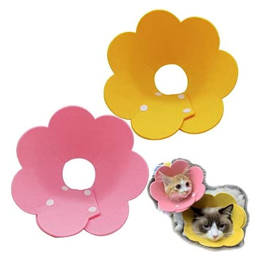 Lanyihome Cat Recovery Collar - Cute Flower Neck Cat Cones After Surgery, Adjustable Cat E Collar, Surgery Recovery Elizabethan Collars for Kitten Cats Puppy Rabbits M Size (2pcs)