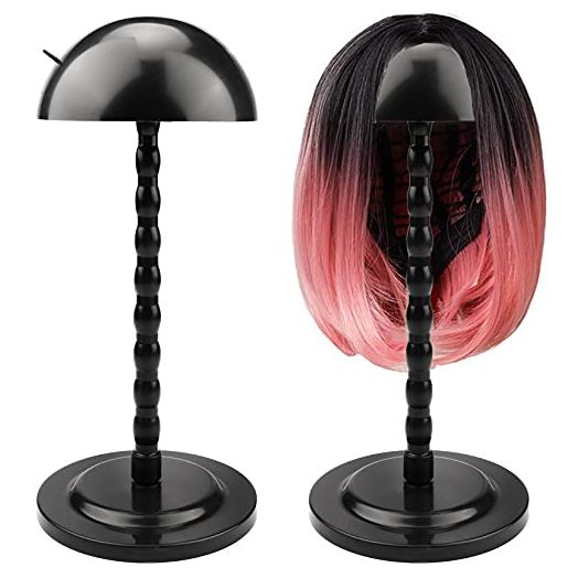 2 PCS Wig Stand 14.1 Inches Portable Wig Holder Plastic Hat Display Wig Head Mushroom Top for Multiple Wigs Drying Styling Easy to Assembl No Slip Stable(Black)