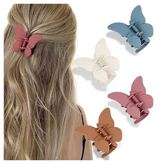 ATODEN Butterfly Hair Clips Butterfly Clips Hair Claw Clips for Girls 2.36'' Hair Clips for Women 4Pcs Claw Clip Matte Hair Claws Butterflies Accessories Hair Clamps Jaw Clips for Thin and Medium Hair Gifts for Women
