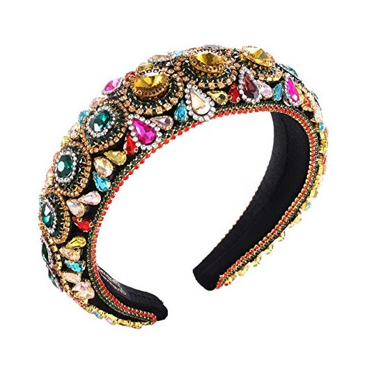 Rhinestone Padded Headband Baroque Crystal Embellished Hairbands Colorful Beaded Headbands Fashion Bejewelled HairHoop Accessory for Women Girls