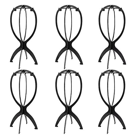6 Pack Wig Stand Portable Wig Holder 14.2 Inches Wig Holder for Multiple Wigs (Black)