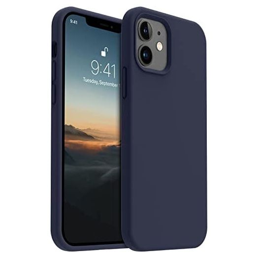AOTESIER Shockproof Designed for iPhone 12 Mini Case, Liquid Silicone Phone Case with [Soft Anti-Scratch Microfiber Lining] Drop Protection 5.4 inch Slim Thin Cover, Midnight Blue