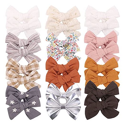 24PCS 3.6 Inches Baby Girls Hair Bows Full Lined Alligator Clips Linen Hair Barrettes Hair Accessories for Kids Toddlers School Girls