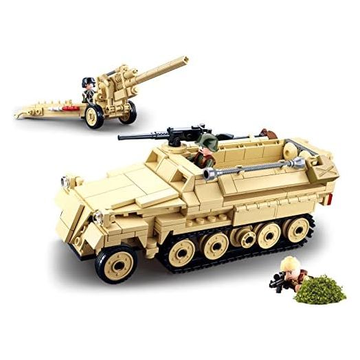 Military Army WWII Half-Track Troop Carrier with Cannon Toy Vehicle Building Kit, Army Series Building Block Set with 3 Soldier Figures, Best Roleplay STEM Construction Toy for Boys Girls (460 PCS)
