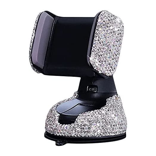 Bling Car Phone Holder, SUNCARACCL 360°Adjustable Crystal Auto Phone Mount Universal Rhinestone Car Stand Phone Holder Car Accessories for Windshield Dashboard and Air Outlet (White)