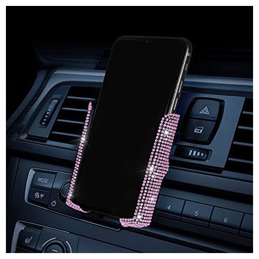 Bling Car Phone Holder, SUNCARACCL 360 Degrees Adjustable Crystal Auto Car Mount Phone Holder for Dashboard,Windshield and Air Vent (Pink)