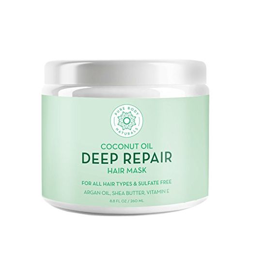 Coconut Oil Hair Mask, Deep Conditioning Hair Treatment for Dry Damaged and Color Treated Hair, Sulfate Free Hair Conditioner, Moisturizes, Repairs by Pure Body Naturals, 8.8 Fl. Oz (Label Varies)