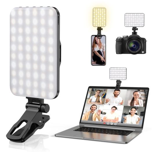 Selfie Light, 60 LED 2200mAh Rechargeable Cell Phone Fill Light 7 Modes, 10-Level Brightness, Portable Clip on Light for Phone/Tablet/Laptop, Zoom Call Vlog Makeup TikTok Video Fill Light