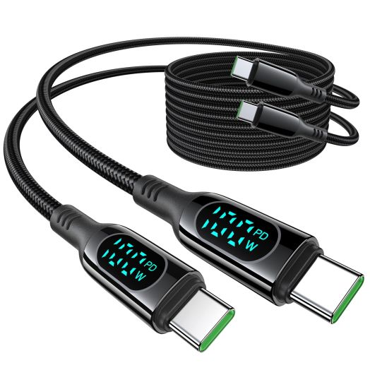 MINSLIS USB C Cable, DC01 100W/5A PD (6.6ft, 2-Pack) LED Display USB C to USB C Fast Charging for iPhone 15/15 Pro/15 Pro Max/15 Plus, Samsung S24/S23, MacBook Air/Pro, Lenovo, HP, iPad, and More