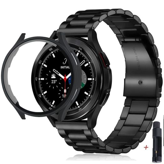 Watchband Wrist Strap Compatible with 2022 Samsung Galaxy Watch 5 Pro 45mm Watch 5 40mm 44mm Stainless Steel Watch Band Strap with TPU Case … (40mm, black)
