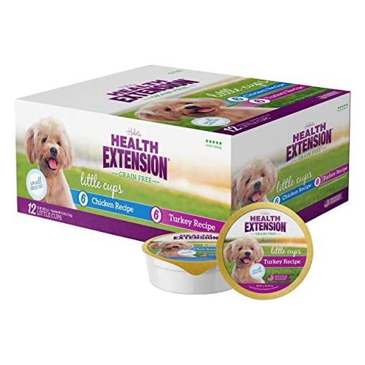 Health Extension Wet Dog Food, Grain-Free, Natural Food Cups for Small Dogs with Added Vitamins, Include 6 Chicken Recipe Cups & 6 Turkey Recipe Cups, Each Cup Weight (3.5 Oz / 99.2 G) (Pack of 12)
