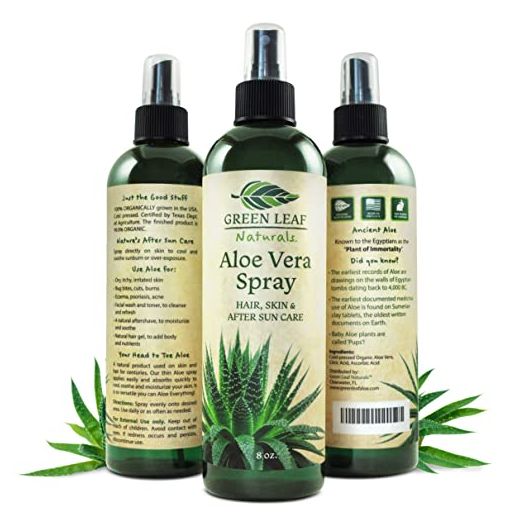 Aloe Vera Spray for Hair, Skin, Face, After Sun Care and Sunburn Relief |8 oz|Cold pressed - 99.8% Aloe Vera| Organic 100% Pure and Natural Skin Care Moisturizer - Unscented by Green Leaf Naturals