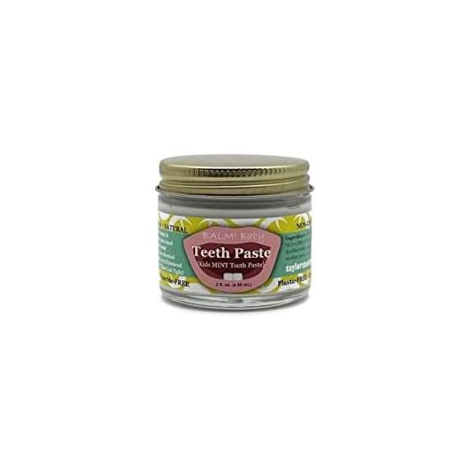BALM Baby Teeth Paste All Natural Fluoride Free Kids Toothpaste with Xylitol GLASS Jar Made in USA (Fresh Mint) 2 fl oz