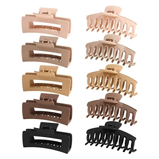 SHALAC Large Claw Clips for Thick Hair, 10 Pack 4.4 Inch, Nonslip Clips Big Hair Claw, Multi Color Hair Accessories for Women Girls (A. Flesh, Wheat, Light Khaki, Chocolate, Black)