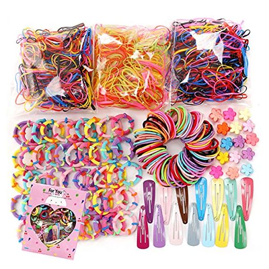 780PCS Color Clear Elastic Hair Bands Clips Mini Hair Claw Clips Rubber Bands Hair Ties Kit with Box for Girls Teens Children