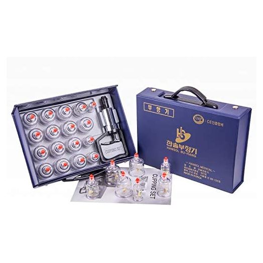 Hansol Cupping Therapy Equipment Set with Pumping Handle 17 Cups (Made in Korea)