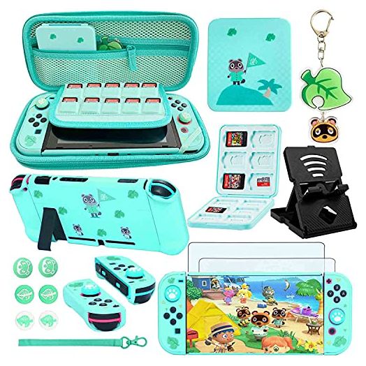 Accessories Bundle for Nintendo Switch Animal Crossing - YOOWA Accessory kit NS Animal Crossing Set with Carrying Case Protective Cover Screen Protector Game Card Holder Play Stand Thumb Grips