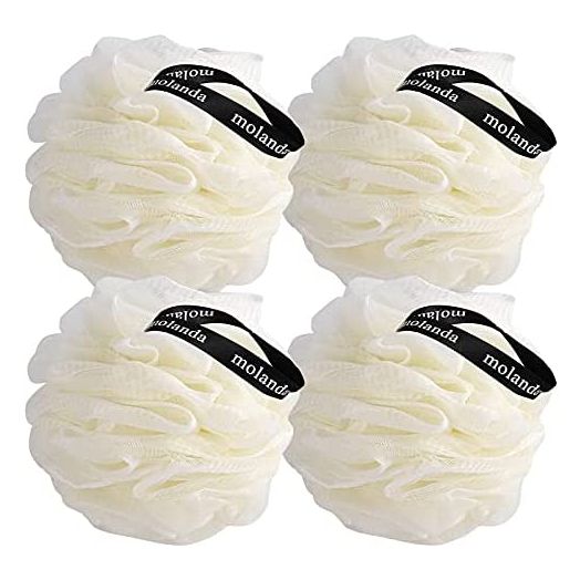 Molanda Shower loofahs Sponge- Mesh Brush Ball Body Scrubber Ball for Exfoliating,Shower Essential Skin Care (White)-Pack of 4