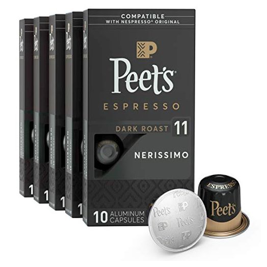 Peet's Coffee Espresso Capsules Nerissimo, Intensity 11, 50 Count Single Cup Coffee Pods Compatible with Nespresso Original Brewers