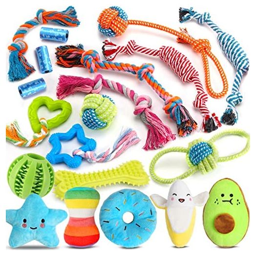 Zeaxuie 20 Pack Luxury Dog Chew Toys for Puppy, Cute Small Dog Toys with Ropes Puppy Chew Toys, Treat Ball and Squeaky Puppy Toys for Teething