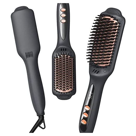 LANDOT Hair Straightener Brush Negative Ion Heated Straightening Brush for Smooth, Frizz-Free Hair