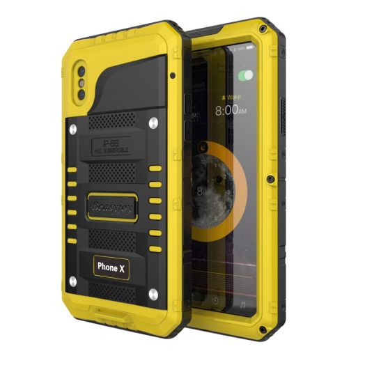 Beasyjoy iPhone X Case iPhone 10 Metal Case Heavy Duty Cover with Screen Waterproof Shockproof Durable Military Grade Full Body Protection Outdoor 5.8 inch, Yellow