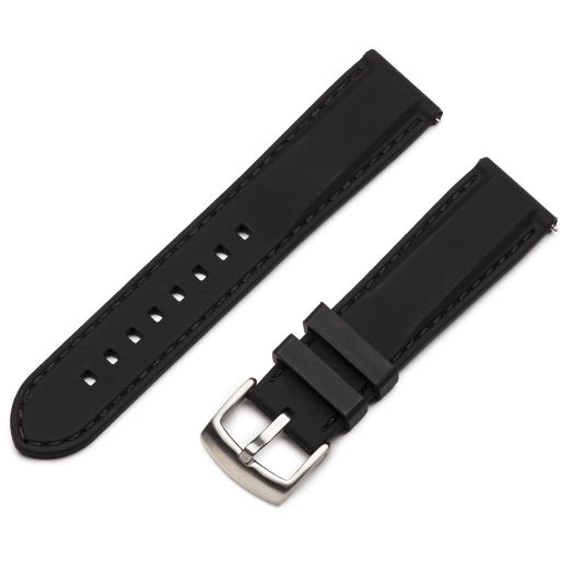 Benchmark Basics Quick Release Silicone Watch Band - Rubber Watch Straps for Men & Women - Choice of Color & Width - 18mm, 20mm, 22mm or 24mm (20mm, Black/Black Stitching)