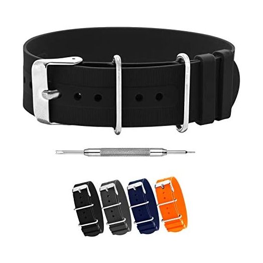 Benchmark Basics Silicone Watch Band - Single Pass Rubber Strap - 18mm, 20mm & 22mm - 4 Colors