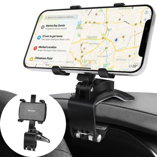 Car Phone Holder for Dashboard 360 Degree Rotation Multifunctional One Hand Operation Clip Design Phone Mount Compatible with 4-7 inch Smartphones