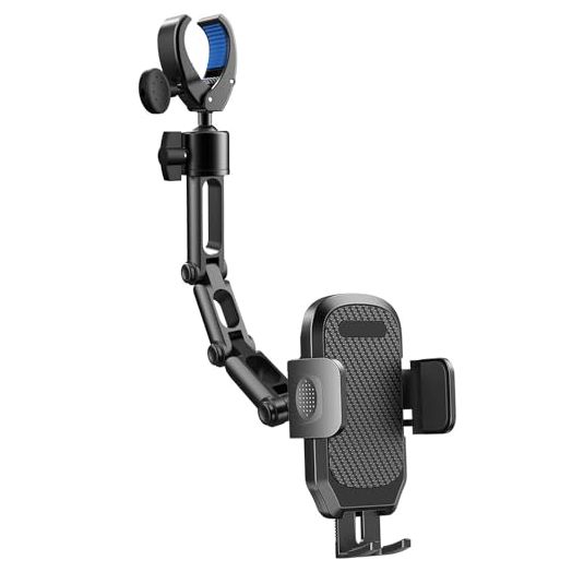 Phone Holder Car, Rear View Mirror Phone Holder - Aluminum Alloy Mount Multi-Angle Adjustment Rotatable and Retractable Compatible with All 4-7 Inch iPhone and Android Cell Phones (Black)