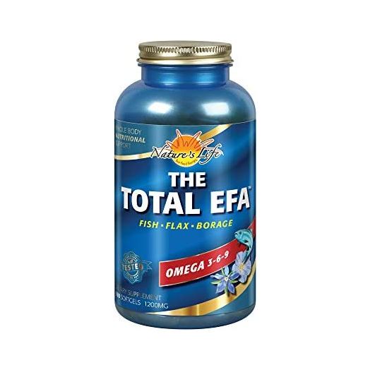 Nature's Life The Total EFA Fish Oil w/Organic Flaxseed & Borage Oils | 1200 mg | Skin, Heart & Memory | 180 Softgels