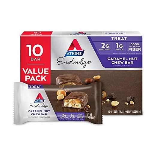 Atkins Endulge Treat, Caramel Nut Chew Bar, Keto Friendly, 10 Count (Value Pack)