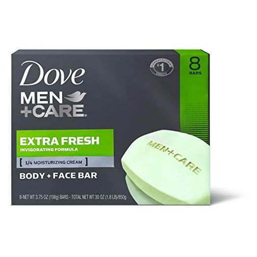 Dove Men+Care 3 in 1 Bar Cleanser for Body, Face, and Shaving Extra Fresh Body and Facial Cleanser More Moisturizing Than Bar Soap to Clean and Hydrate Skin, 3.75 Ounce (Pack of 8)