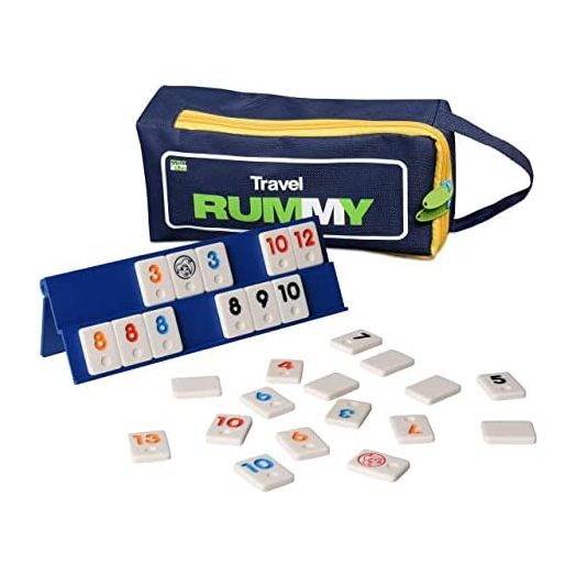 Point Games Classic Mini Rummy Game Set with 4 Folding Playing Racks in Super Durable Travel Bag, for 2-4 Players