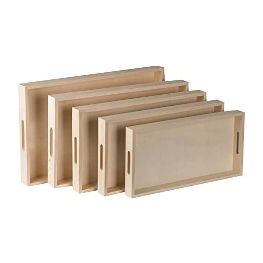 Hammont Wooden Nested Serving Trays, Five Piece Set of Rectangular Shape Wood Trays