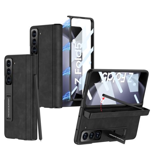 for Samsung Galaxy Z Fold 5 Case with Magnetic Hinge Protection & Built-in Front Screen and Kicstand,Hidden S-Pen Slot and Frosted Slim Texture Case.(Black)