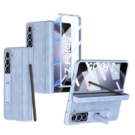 for Samsung Galaxy Z Fold 5 Case with Magnetic Hinge Protection & Built-in Front Screen and Kicstand,Hidden S-Pen Slot and Frosted Slim Texture Case.(Sky Blue)