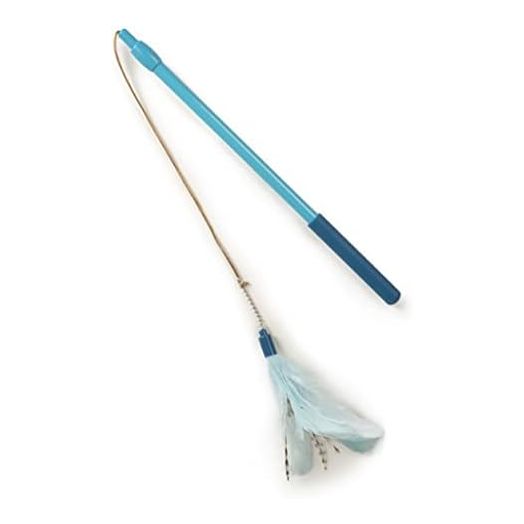 SmartyKat Frisky Flyer Feather Wand Cat Toy, Extendable Up to 24" - Blue, One Size