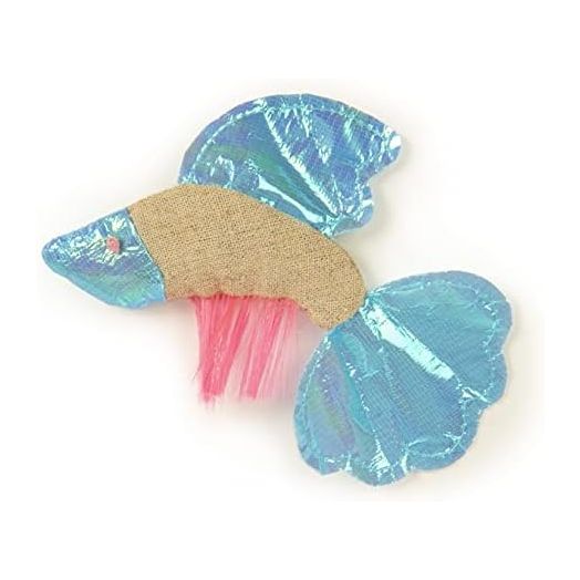 Petlinks Batty Beta Fish Crinkle Catnip Cat Toy - Tan/Blue, One Size
