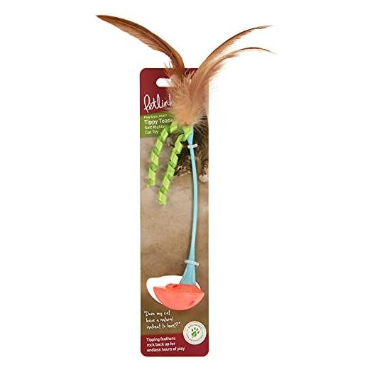 Petlinks Tippy Teaser Self Righting Rocking Feather Cat Toy - Blue/Orange, One Size