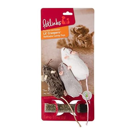Petlinks (3 Count) Lil' Creepers Refillable Cat Toys with Catnip Tube - Multi Color, 3 Count