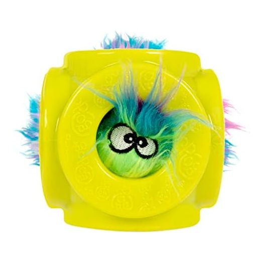 goDog Cage Ball 2-in-1 Burrow Bounced w/Furballz Squeaky Plush Ball Dog Toy - Yellow, One Size