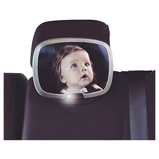 Diono Easy View Plus Baby Car Mirror with Light, Safety Car Seat Mirror for Rear facing Infant with 360° Rotation, LED Night Light, Wide Crystal Clear View, Shatterproof, Crash Tested