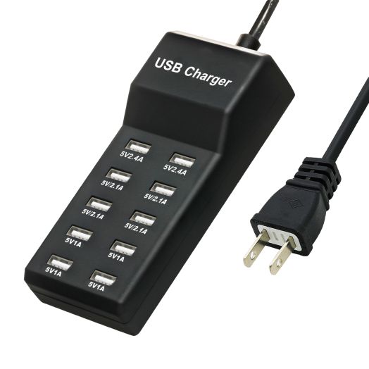 USB Charger,5V 10A(50W) USB Charging Station with 10-Port Family-Sized Smart USB Ports for Multiple Devices Smart Phone Tablet Laptop Computer, for iPhone 15/14/13 Black