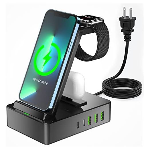 8 in 1 Charging Station, 100W Wireless Charging Station for Multiple Devices Apple with 20W USB C 2 Ports, Aluminum Alloy Cell Phone Charging Station Compatible with iPhone Series, iWatch, AirPods Pro