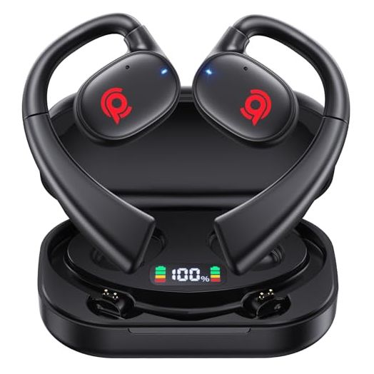 Open Ear Bluetooth Headphones Stereo Sound Clear Call Air-Conduction Wireless Charging Case LED Digital Display Ear Hook Wireless Earbuds with Microphone Waterproof Earphones for Sport Workout Running