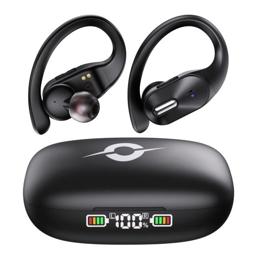 Bluetooth Headphones Wireless Earbuds Bass Stereo Sound with Wireless Charging Case 48H Playback Earphones LED Display With Built in Mic and Over Earhooks Waterproof Headset for Running Workout Sports