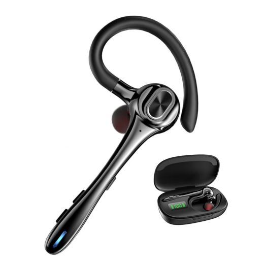 Bluetooth Earpiece Wireless Headset with Noise Cancelling Microphone 160H Standby Time Hands Free Over Ear Ear phone LED Diaplay Charging Case for IOS Android Samsung Cellphones Truck Drivers Business