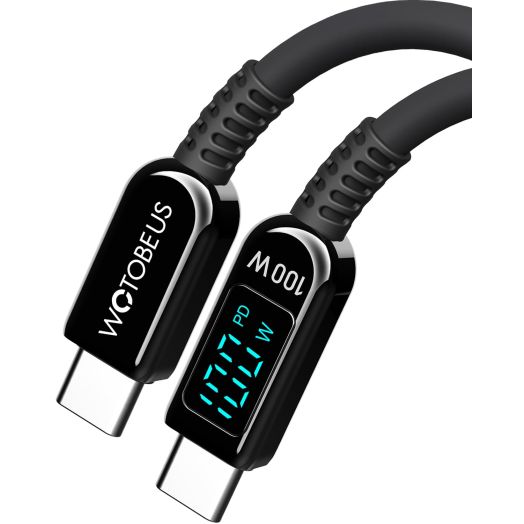 WOTOBEUS 6.5ft USB C to USB C Fast Charging Cable with LED Display, Type C Cord with 5A E-Marker PD 100W PPS45W Chip, Zinc Alloy+Silicone, Fit for iPhone 15 Pro Max iPad MacBook Galaxy S24/23 Pixel
